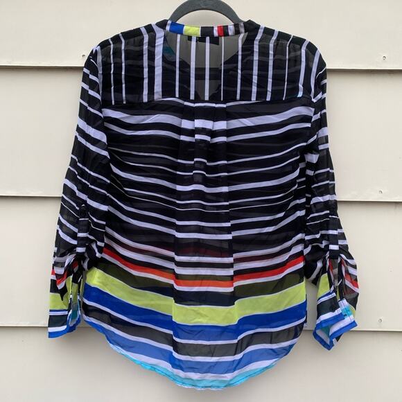 a.n.a. striped rainbow sheer blouse Petite Medium - Picture 2 of 3